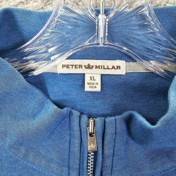 Peter Millar Quarter Zip Large 100% Cotton Blue Golf 1/4 Zip Pullover Size XL - Picture 5 of 14